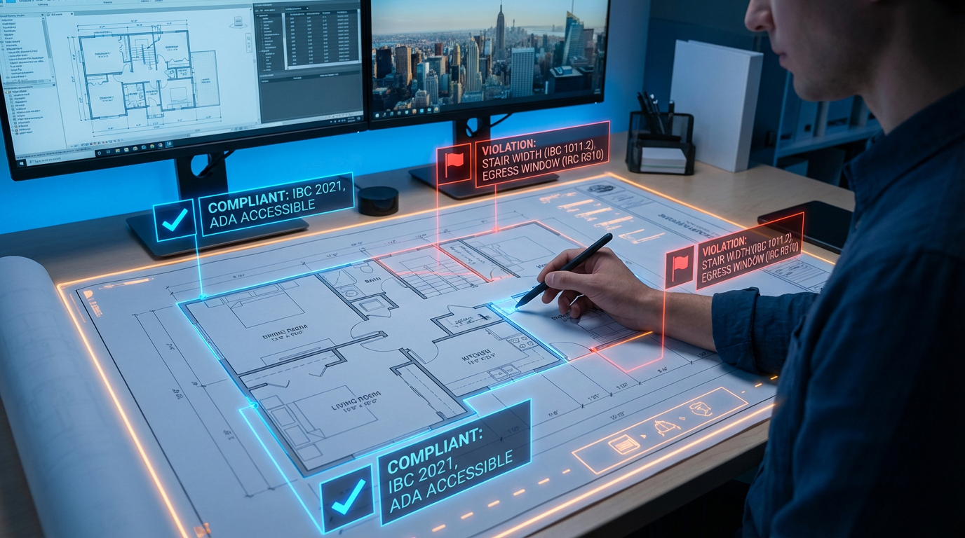 AI-powered building code compliance checking on architectural blueprints