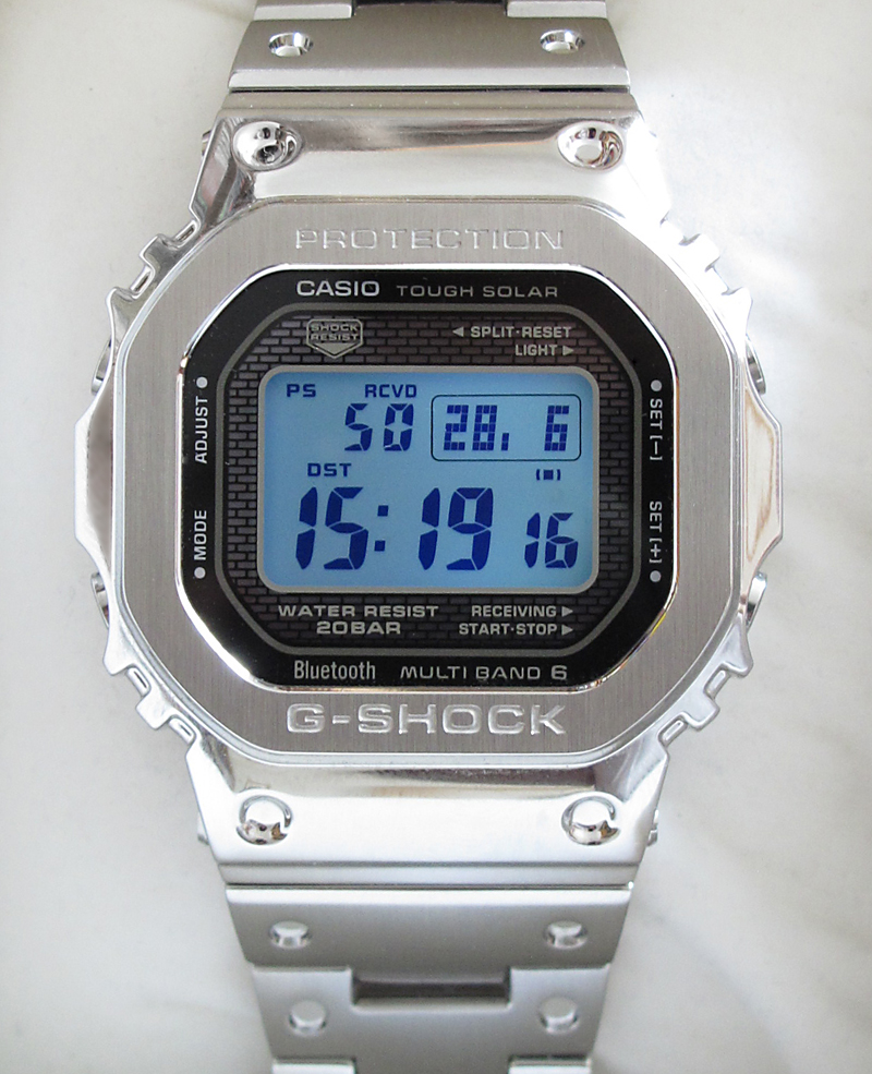 G-Shock GCW-B5000UN showing forged carbon marbled pattern on case and bracelet
