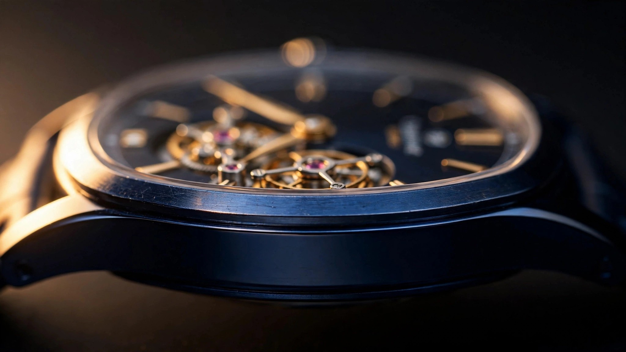 Edge-on macro photograph of the Piaget Altiplano Ultimate Concept showing the impossibly thin 2mm case profile with tourbillon cage visible through sapphire