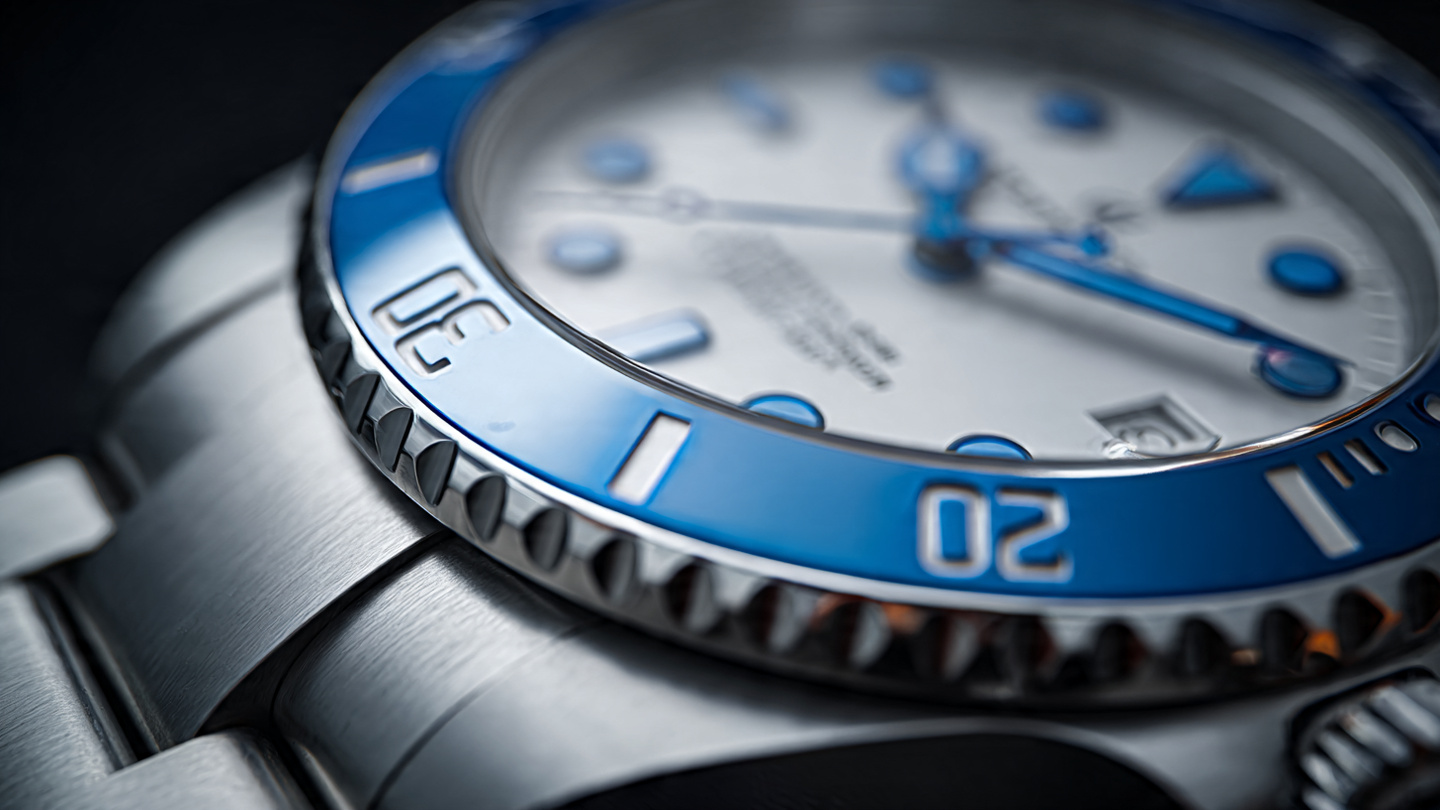 Macro photograph of Rolex Yacht-Master II caliber 4162 movement components with warm editorial lighting