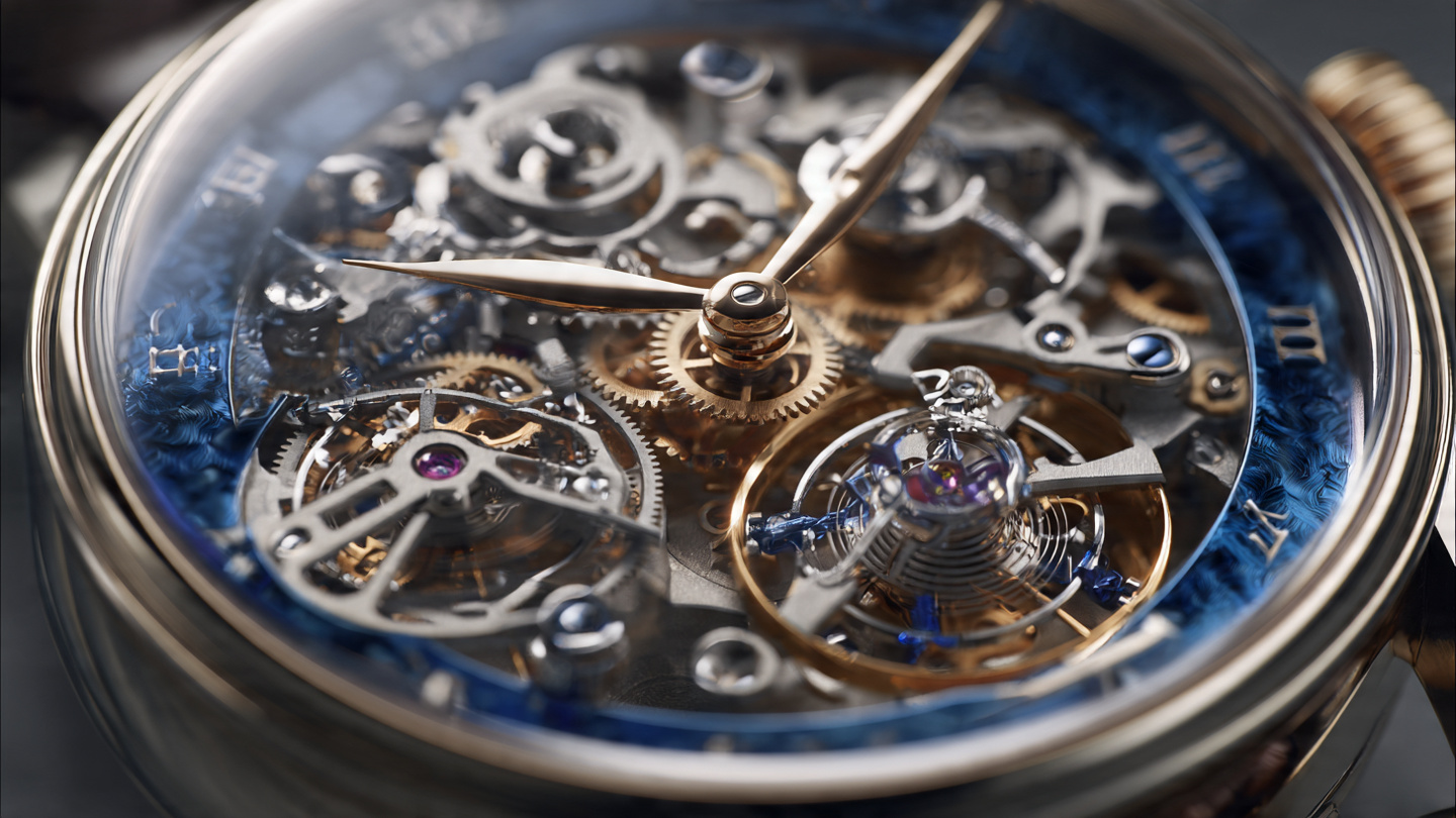 Ulysse Nardin Super Freak showing twin flying tourbillons and rotating carousel movement through transparent blue Nanosital hour disc